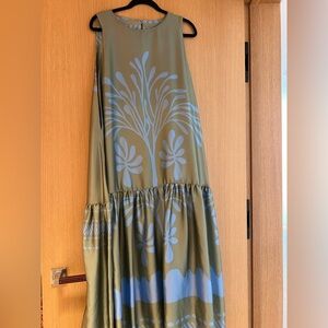 Nidodileda Green Floral Print Maxi Dress Oversized Size M/L Coastal Grandma